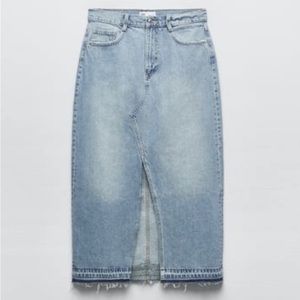 Zara Raw Hem Midi Denim Skirt- Size S